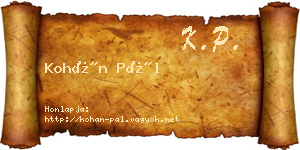 Kohán Pál névjegykártya